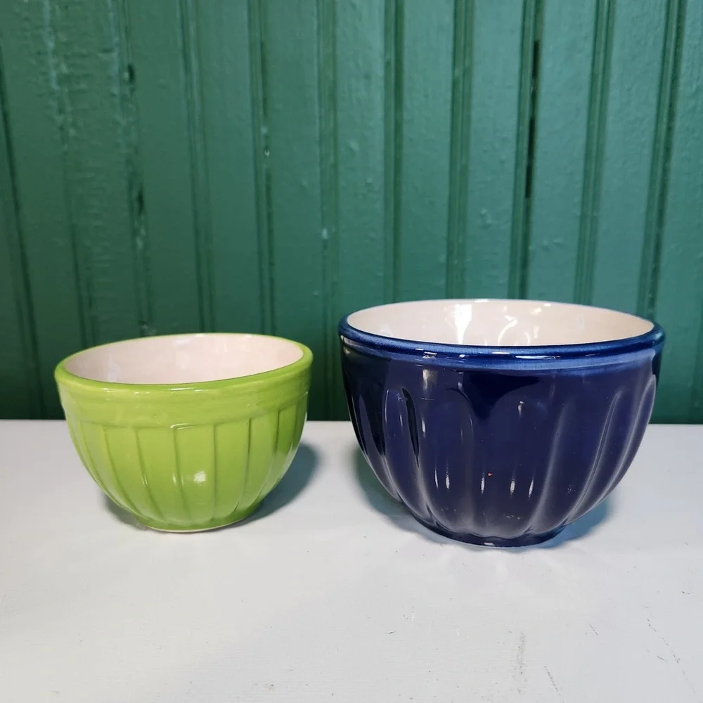 Pier 1 Imports Blue and Green Scalloped Sauce Bowls